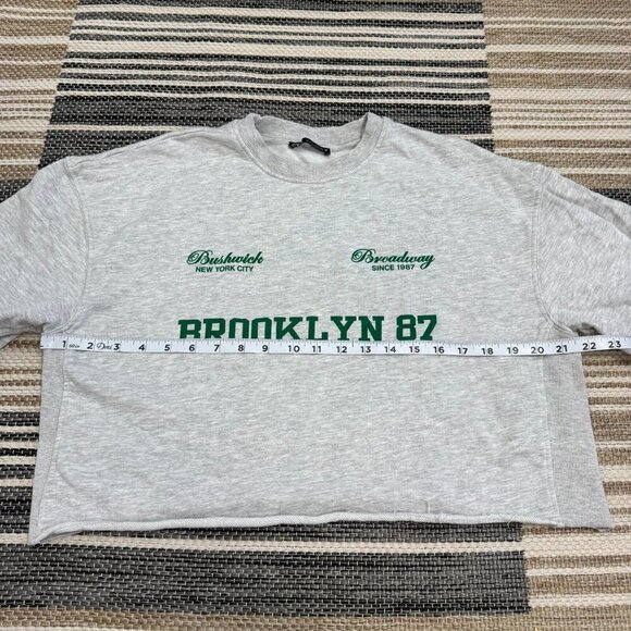 Zara Women's Cropped Brooklyn Sweatshirt Short Outfit Set Gray Fleece Size Small - Picture 12 of 16